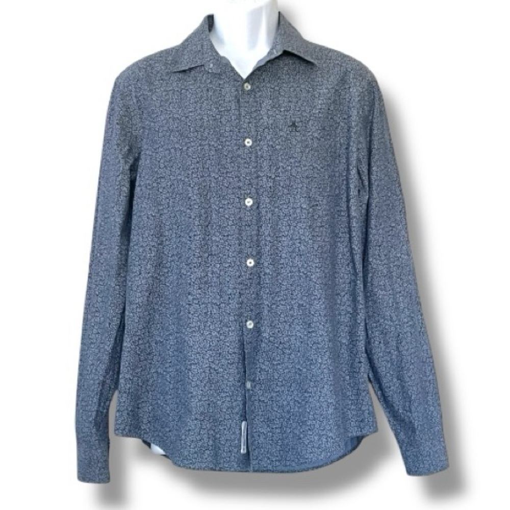 Original Penguin Blue Micro Print Button Up Shirt Slim Fit Long Sleeve Mens - Picture 4 of 13
